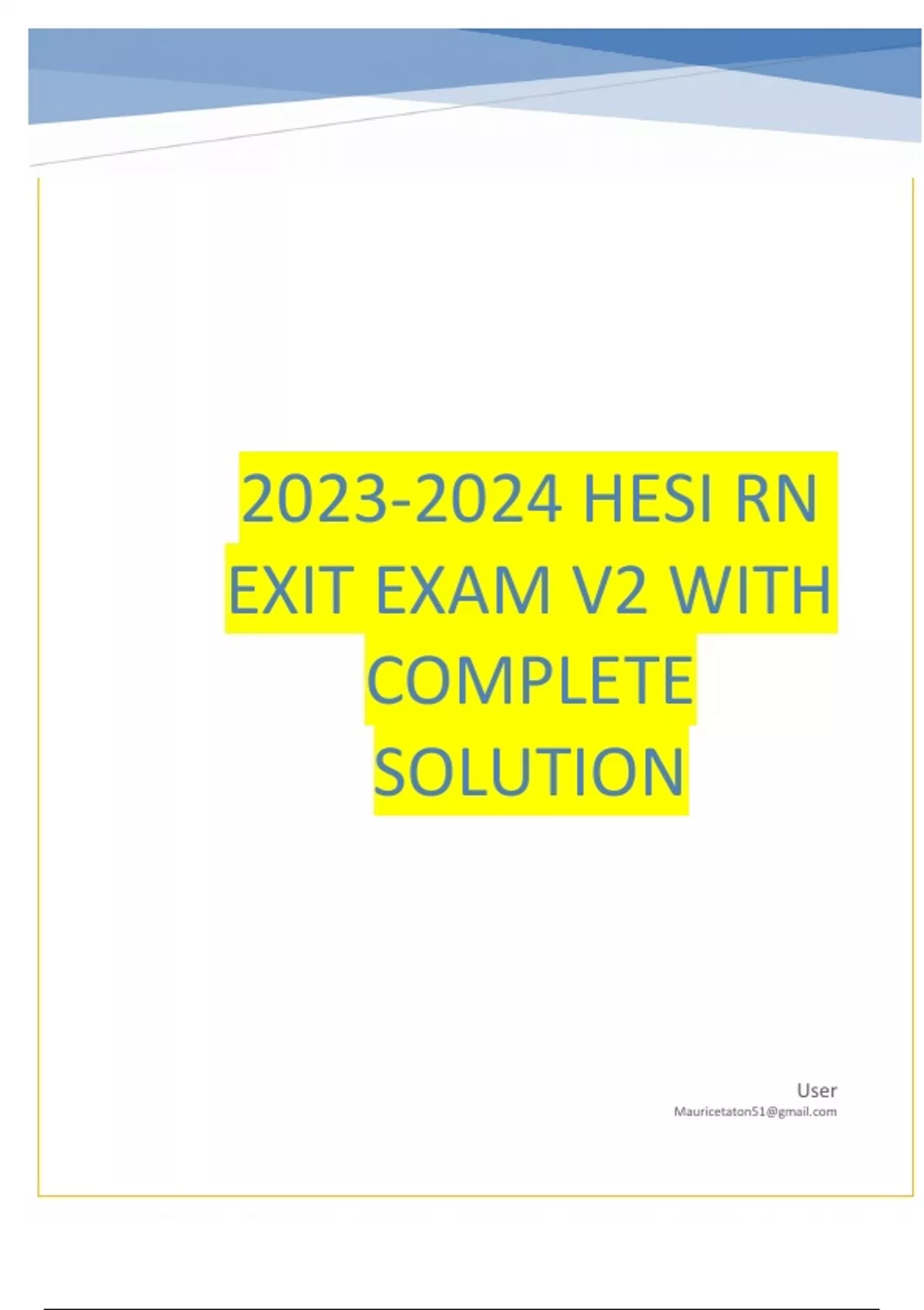 20232024 HESI RN EXIT EXAM V2 WITH COMPLETE SOLUTION Hesi rn Stuvia US