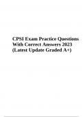 CPSI Exam Practice Questions With Correct Answers 2023 (Latest Update Graded A+)