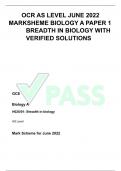 OCR AS LEVEL JUNE 2022 MARKSHEME BIOLOGY A PAPER 1 BREADTH IN BIOLOGY WITH VERIFIED SOLUTIONS