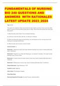 FUNDAMENTALS OF NURSING BIO 240 QUESTIONS AND ANSWERS  WITH RATIONALES LATEST UPDATE 2023&lowbar;2024