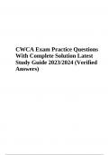 CWCA Exam Practice Questions With Correct Answers Latest 2023/2024 Graded & CWCA Final Exam Questions With Complete Solution Latest Rated A+ | Best Study Guide