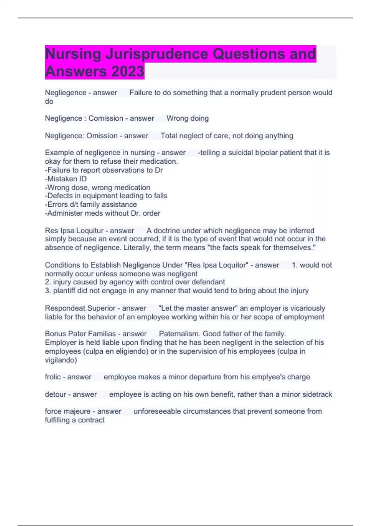 Nursing Jurisprudence Questions and Answers 2023 - Jurisprudence ...