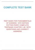 TESTYBANK FOR Fundamentals of Nursing 10th Edition Potter Perry Test Bank