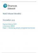	Edexcel A Level 2021 Business Paper 1 Mark Scheme | Marketing, people and global businesses