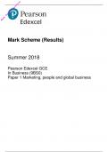 	Edexcel A Level 2018 Business Paper 1 Mark Scheme | Marketing, people and global businesses