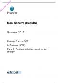 Edexcel A Level 2017 Business Paper 2 Mark Scheme &vert; Business activities&comma; decisions and strategy