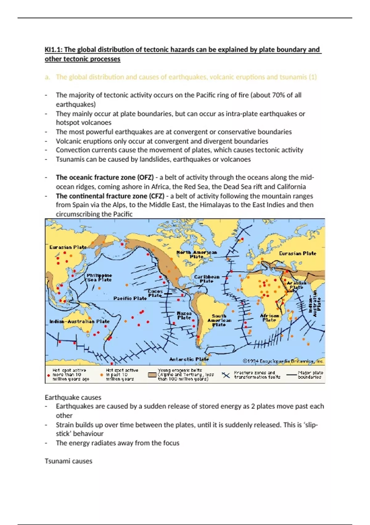 Edexcel A level and AS level geography tectonics KI1.1 summary notes