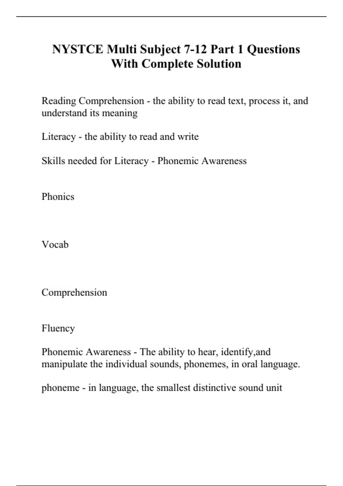 Nystce Multi Subject 7 12 Part 1 Questions With Complete Solution