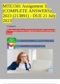 MTE1501 Assignment 3 (COMPLETE ANSWERS) 2023 (213891) - DUE 21 July 2023