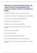 Glossary fro the Study Materials for the Texas Funeral Prearrangement Life Insurance Agent License: Key Words to Study