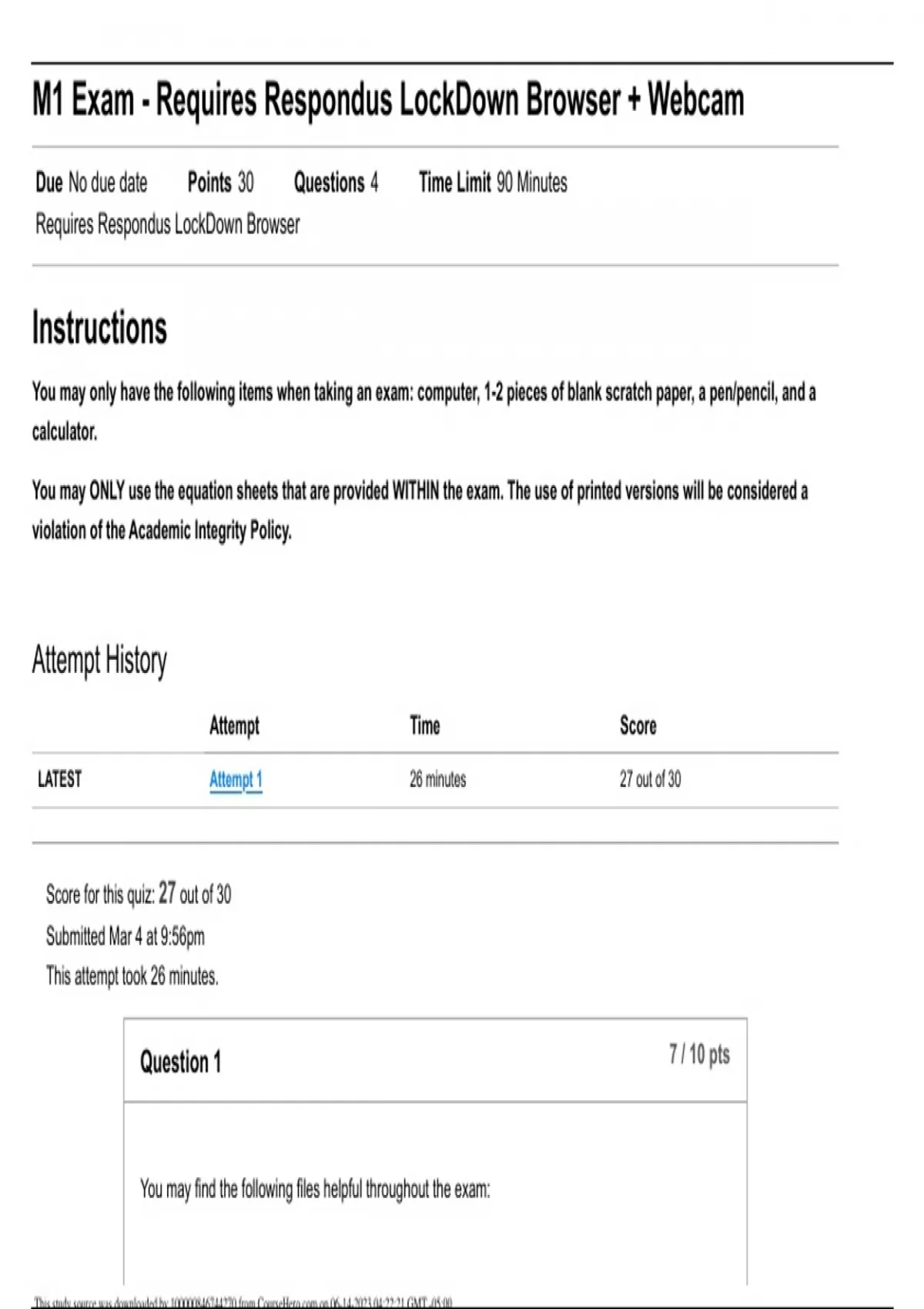 MATH 110 M1 Exam Requires Respondus LockDown Browser cam