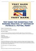 TEST BANK FOR ESSENTIALS FOR NURSING PRACTICE, 9TH EDITION BY PATRICIA A. POTTER, PERRY