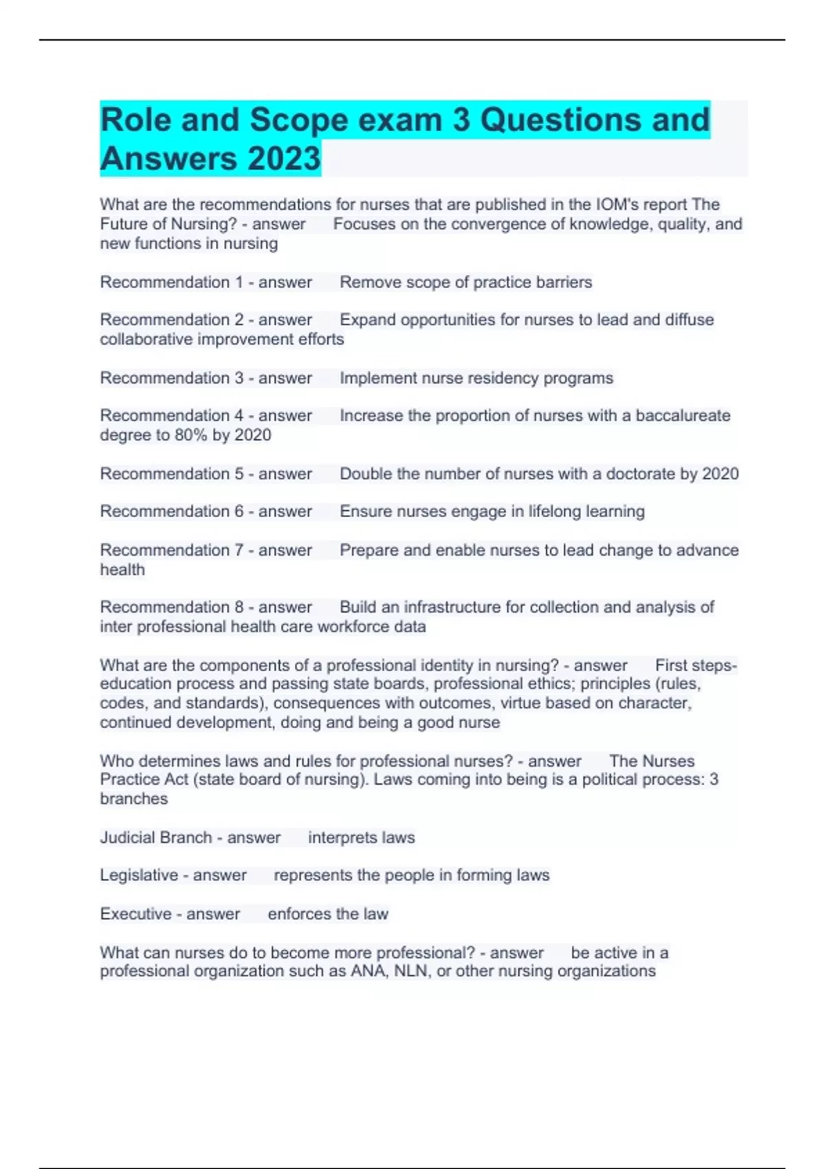 Role and Scope exam 3 Questions and Answers 2023 Role and scope Stuvia US