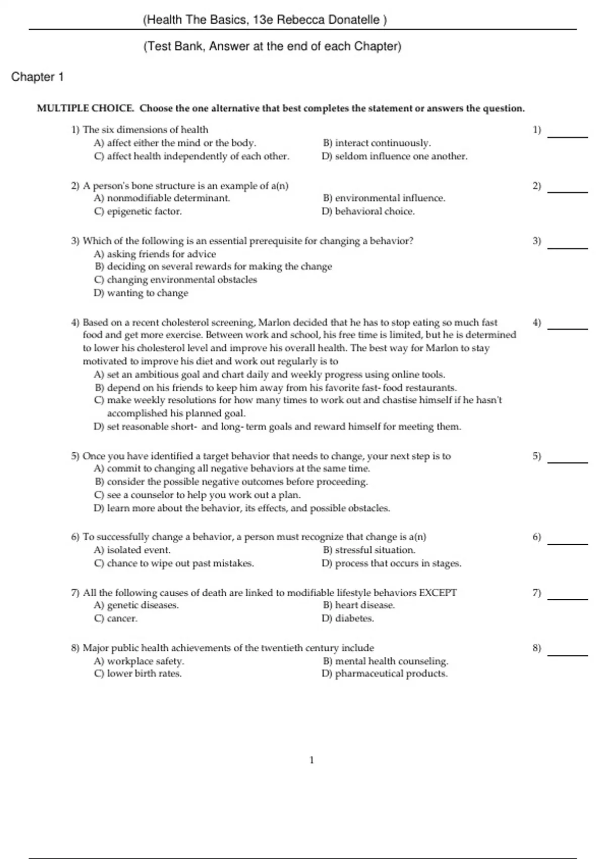 Health The Basics 13th Edition By Rebecca Donatelle (Test Bank ...