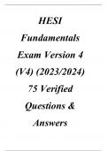 HESI Fundamentals Exam Version 4 (V4) (2023-2024) 75 Verified Questions & Answers