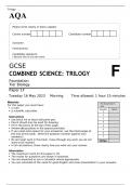 AQA GCSE COMBINED SCIENCE Biology Foundation Tier Paper 1F MAY 2023 QUESTION PAPER : TRILOGY