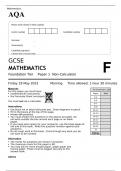 AQA GCSE MATHEMATICS Foundation Tier Paper 1 MAY 2023 QUESTION PAPER&colon;  Non-Calculator