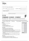 AQA GCSE COMBINED SCIENCE SYNERGY Foundation Tier Paper 1 MAY 2023 QUESTION PAPER&colon; Life and Environmental Sciences