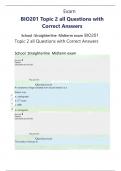 Exam BIO201 Topic 2 all Questions with Correct Answers  School &colon;Straighterline Midterm exam BIO201 Topic 2 all Questions with Correct Answers   School &colon;Straighterline Midterm exam