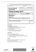 	Edexcel A Level 2019 Business Paper 1 | Marketing, people and global businesses| 9BS0/01