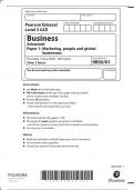 	Edexcel A Level 2018 Business Paper 1 | Marketing, people and global businesses| 9BS0/01