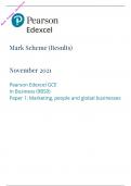 	Edexcel A Level 2021 Business Paper 1| Mark Scheme | Marketing, people and global businesses|9BS0/01