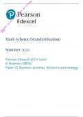 &Tab;Edexcel A Level 2022 Business Paper 2 &vert; Mark Scheme &vert; Business activities&comma; decisions and strategy&vert;9BS0&sol;02