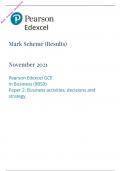 	Edexcel A Level 2021 Business Paper 2 | Mark Scheme | Business activities, decisions and strategy|9BS0/02