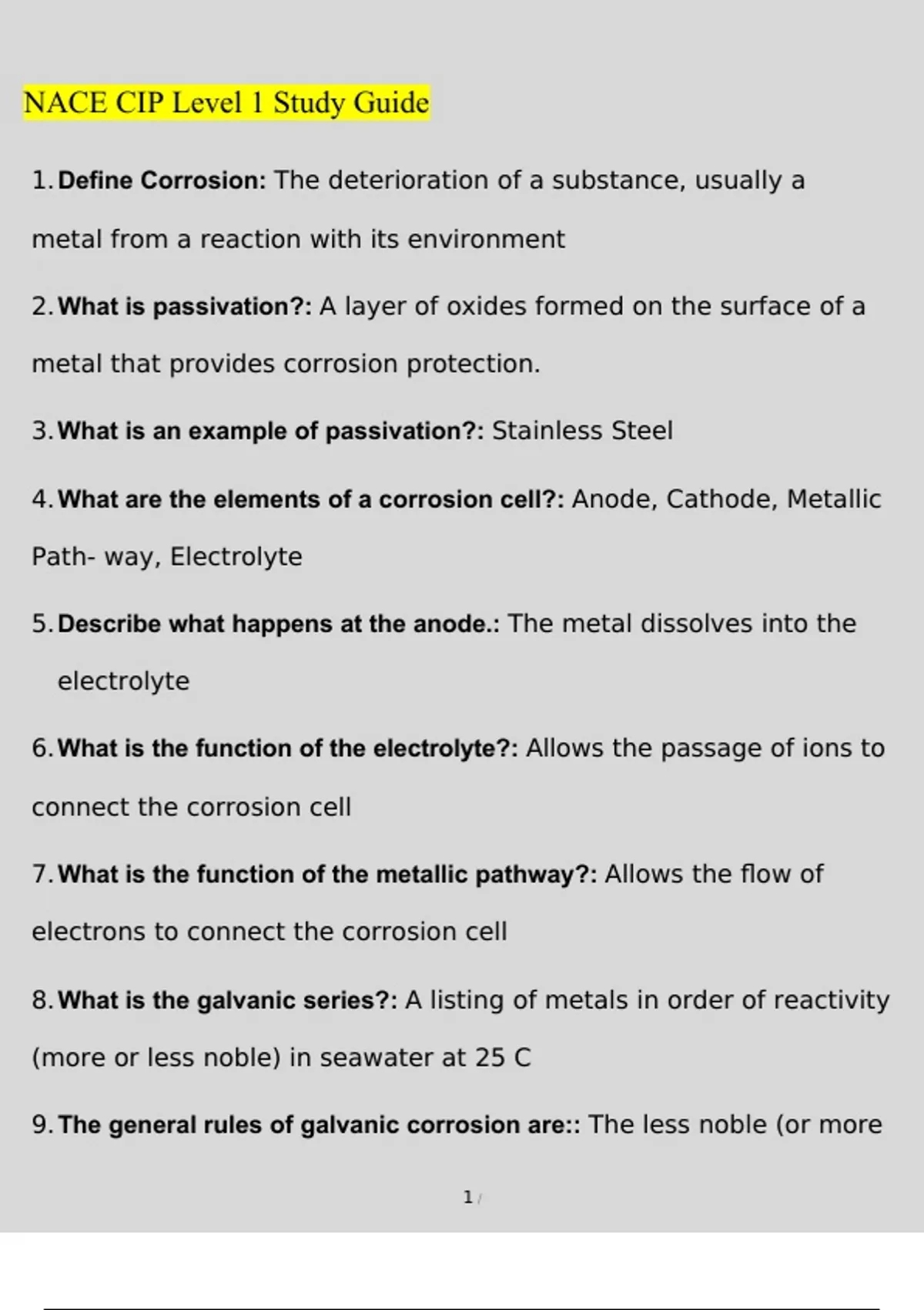 NACE CIP Level 1 Study Guide 2023 UPDATE NACE CIP Stuvia US