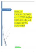 HESI A2  ENTRANCE EXAM ALL SECTION Q&A 2023-2024 &lbrack;latest update&rsqb; 100&percnt; FEATURED 