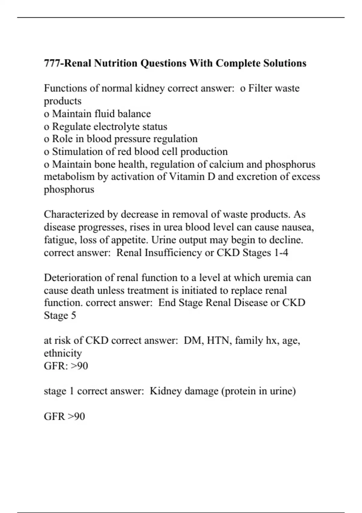 777-Renal Nutrition Questions With Complete Solutions - Renal Nutrition ...