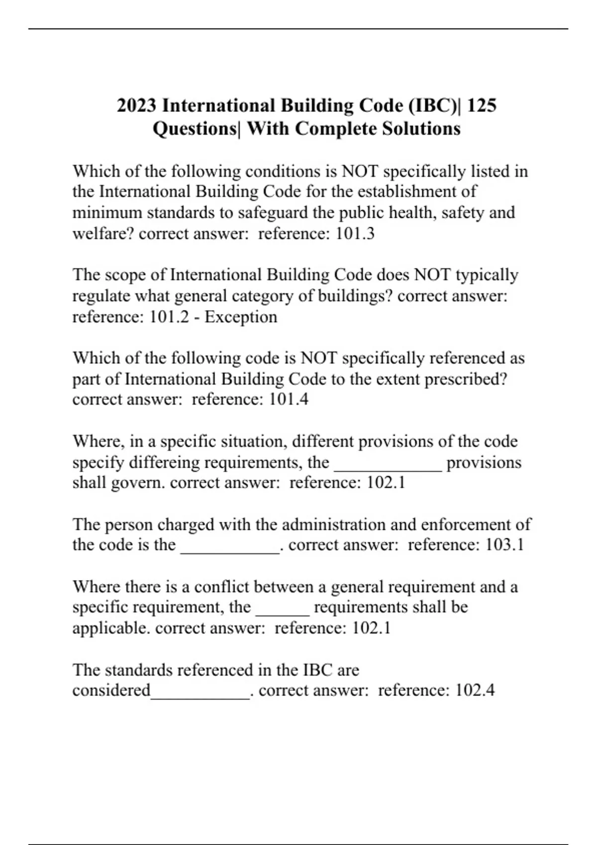 2023 International Building Code (IBC) 125 Questions With Complete
