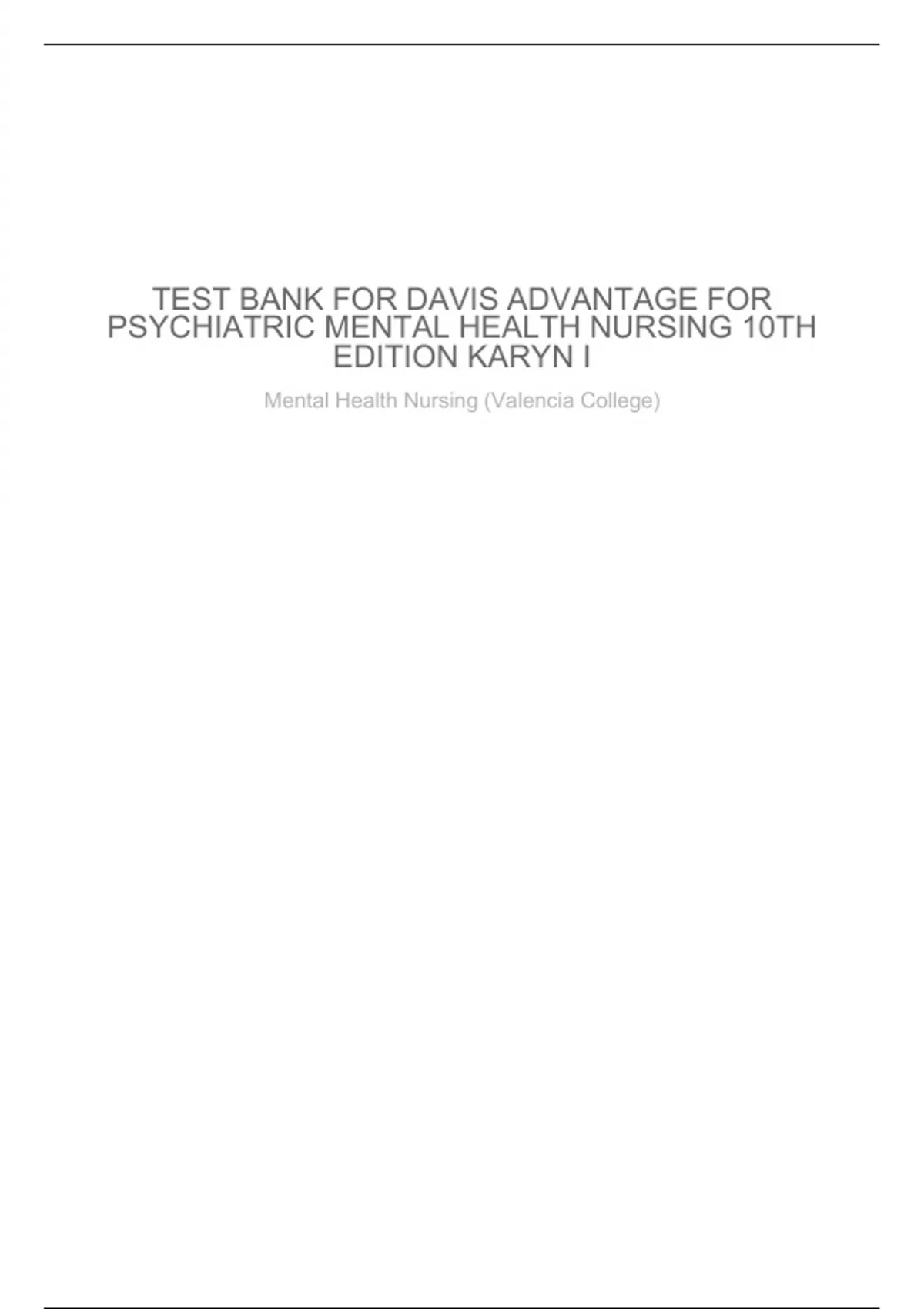 TEST BANK FOR DAVIS ADVANTAGE FOR PSYCHIATRIC MENTAL HEALTH NURSING