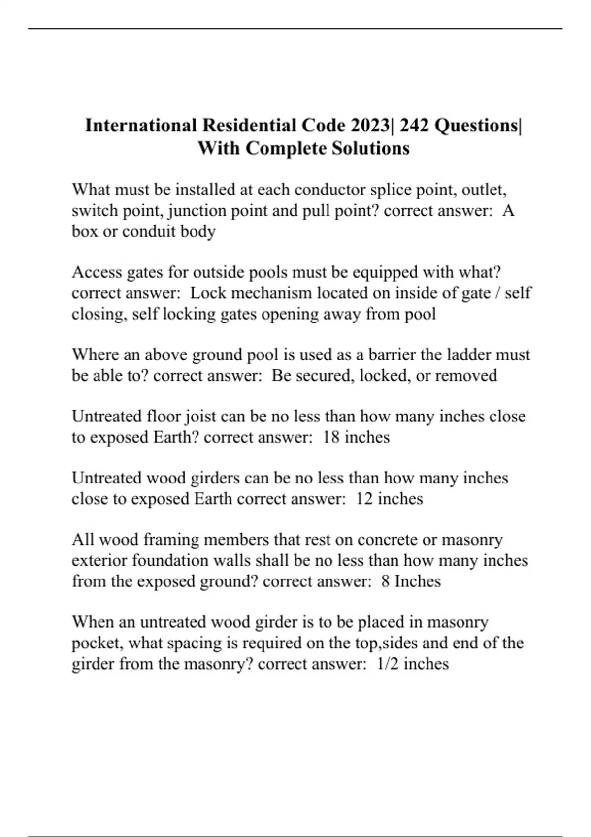 International Residential Code 2023 242 Questions With Complete