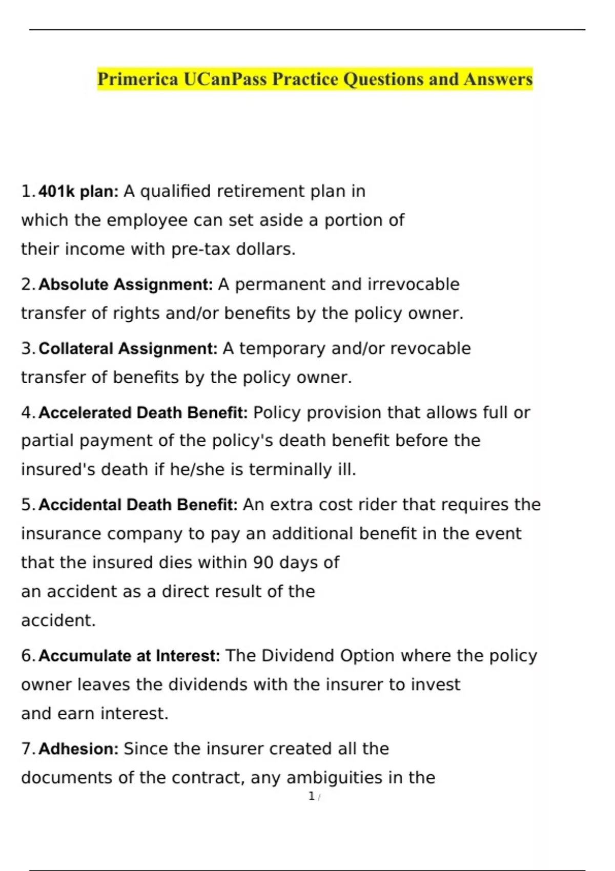 Primerica UCanPass Practice Questions and Answers Updated 2023 with