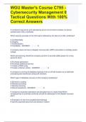 WGU Master's Course C795 - Cybersecurity Management II Tactical Questions With 100% Correct Answers