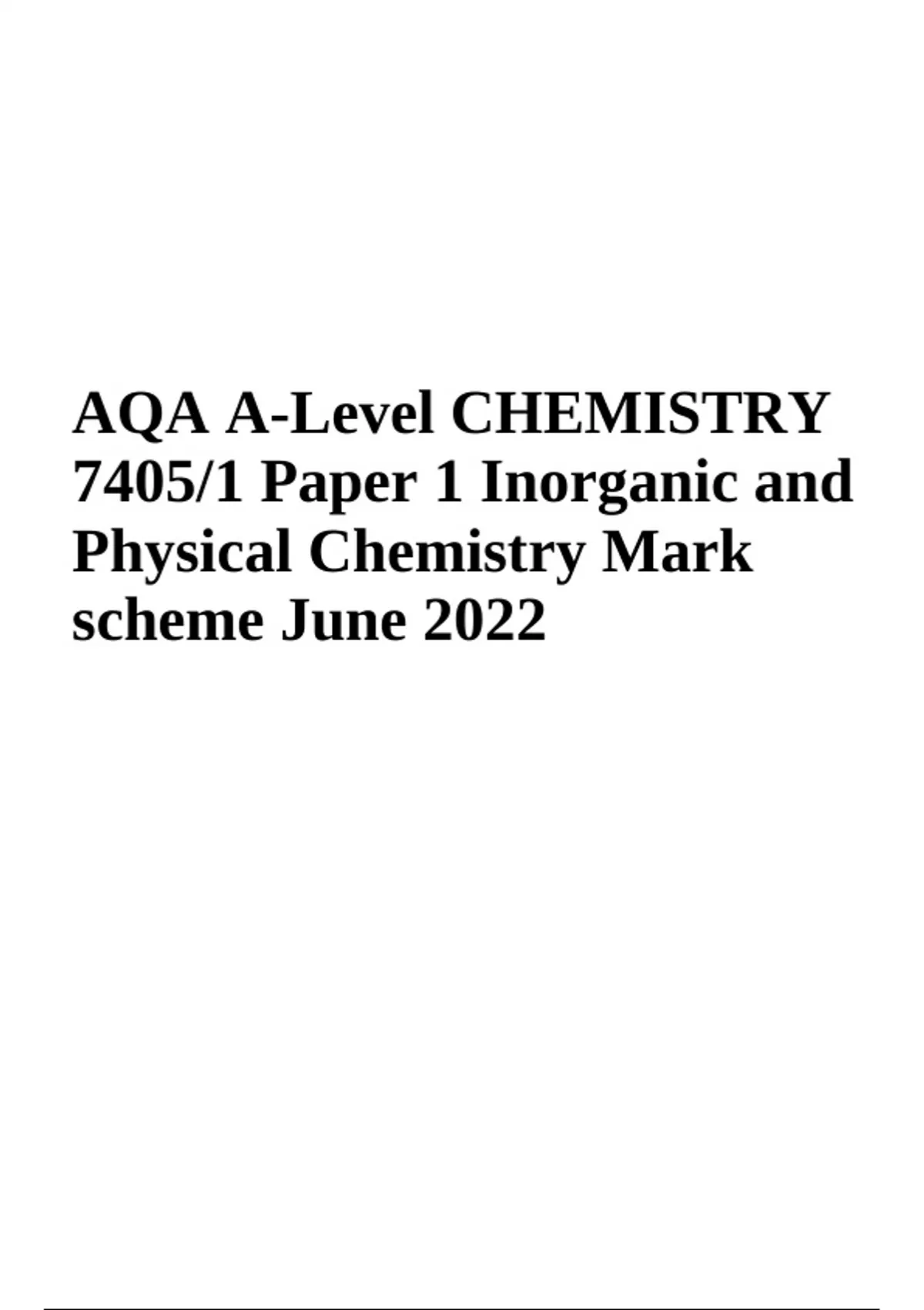 Aqa A Level Chemistry 7405 1 Paper 1 Inorganic And Physical Chemistry