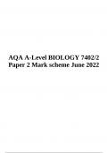 AQA A-Level BIOLOGY 7402&sol;2 Paper 2 Mark scheme June 2022