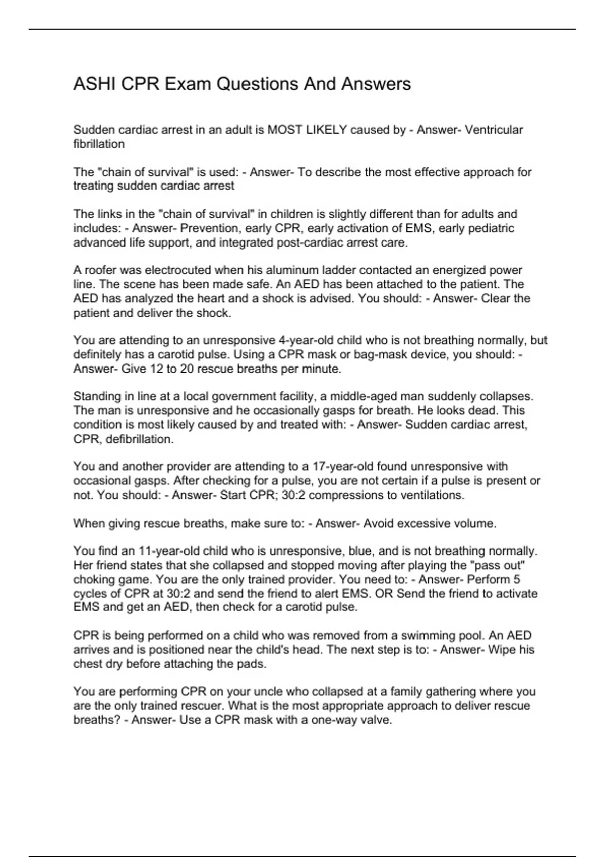 ASHI CPR Exam Questions And Answers//ASHI/YMCA CPR Exam//ASHI CPR training Q&A 2023/LS ASHI CPR