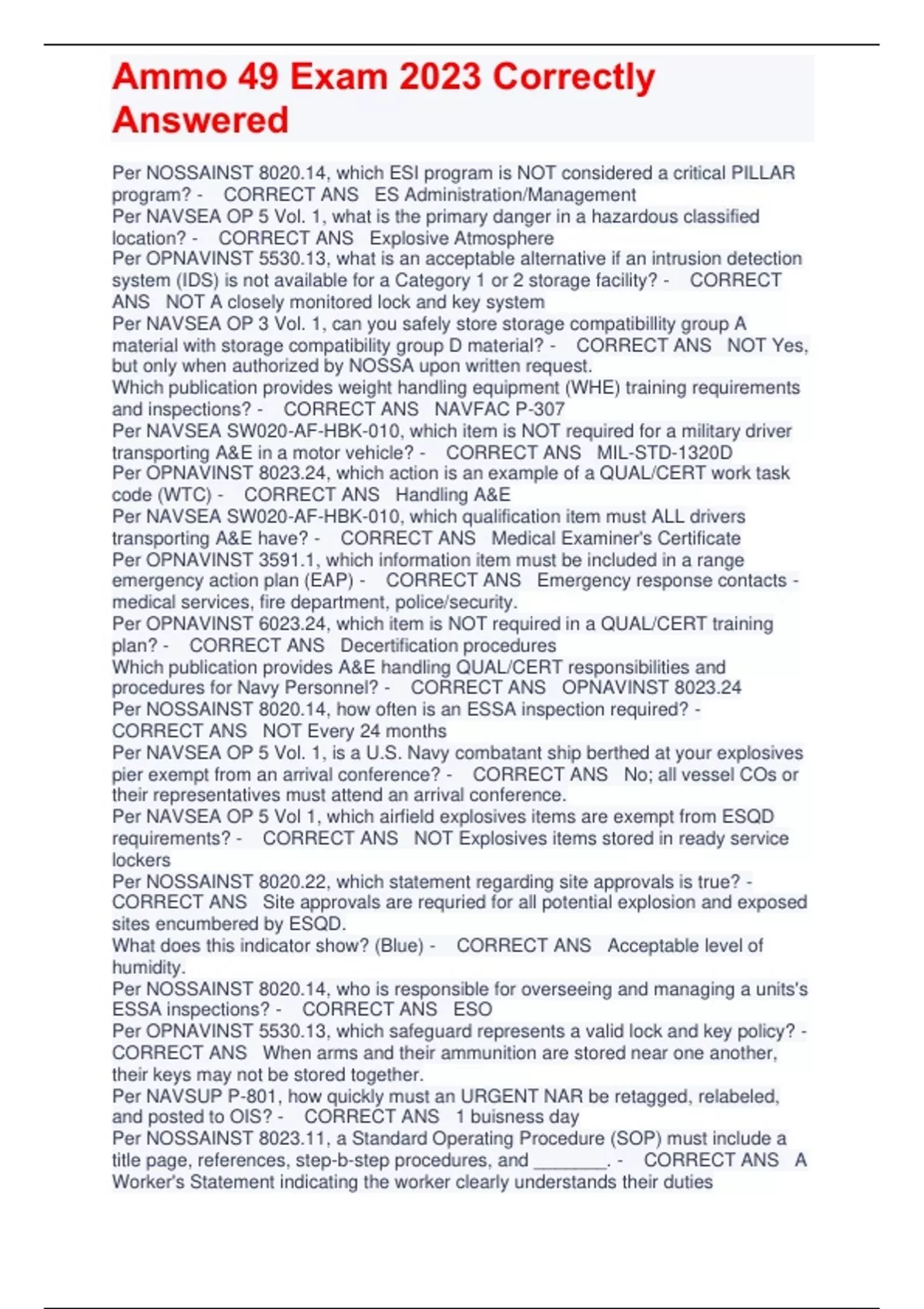 AMMO 49 EXAM 2023 With correctly Verified Answers AMMO 49 Stuvia US