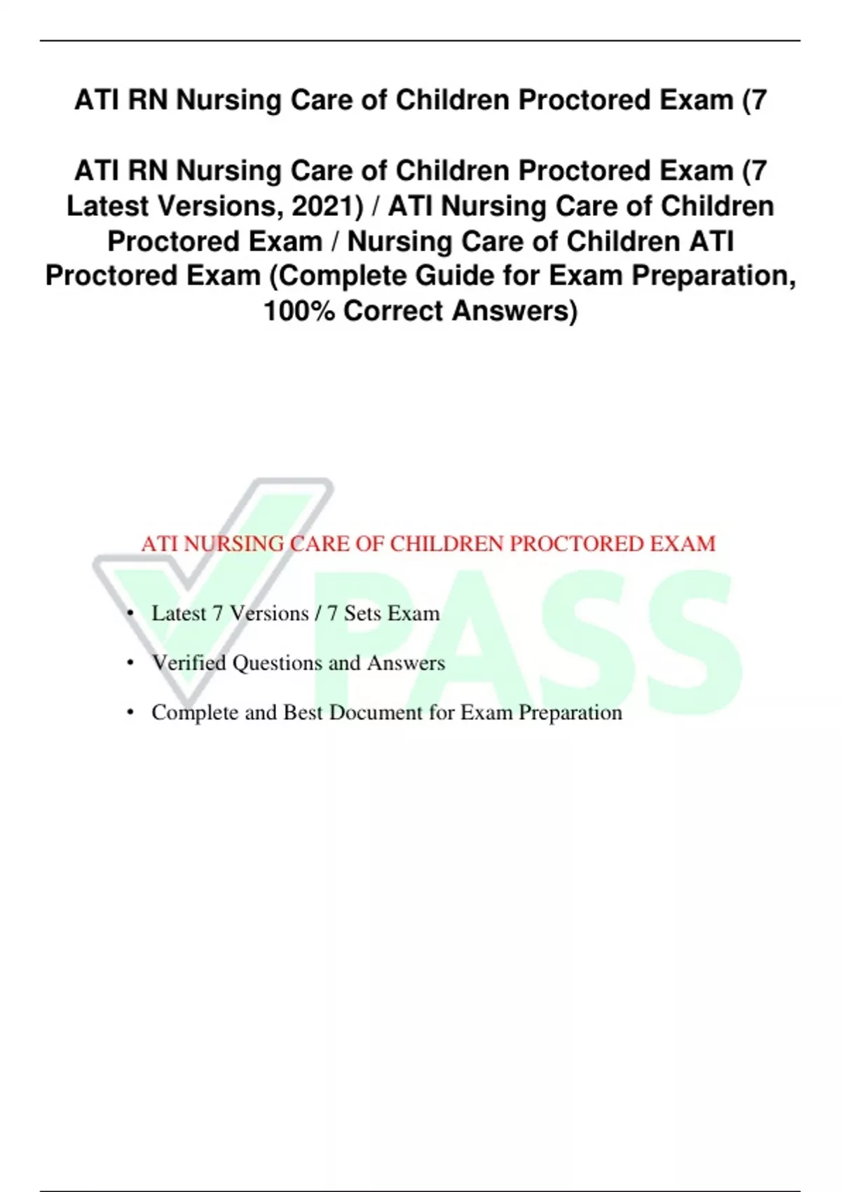 {NGN} ATI RN NURSING CARE OF CHILDREN PROCTORED EXAM (7 LATEST VERSIONS ...