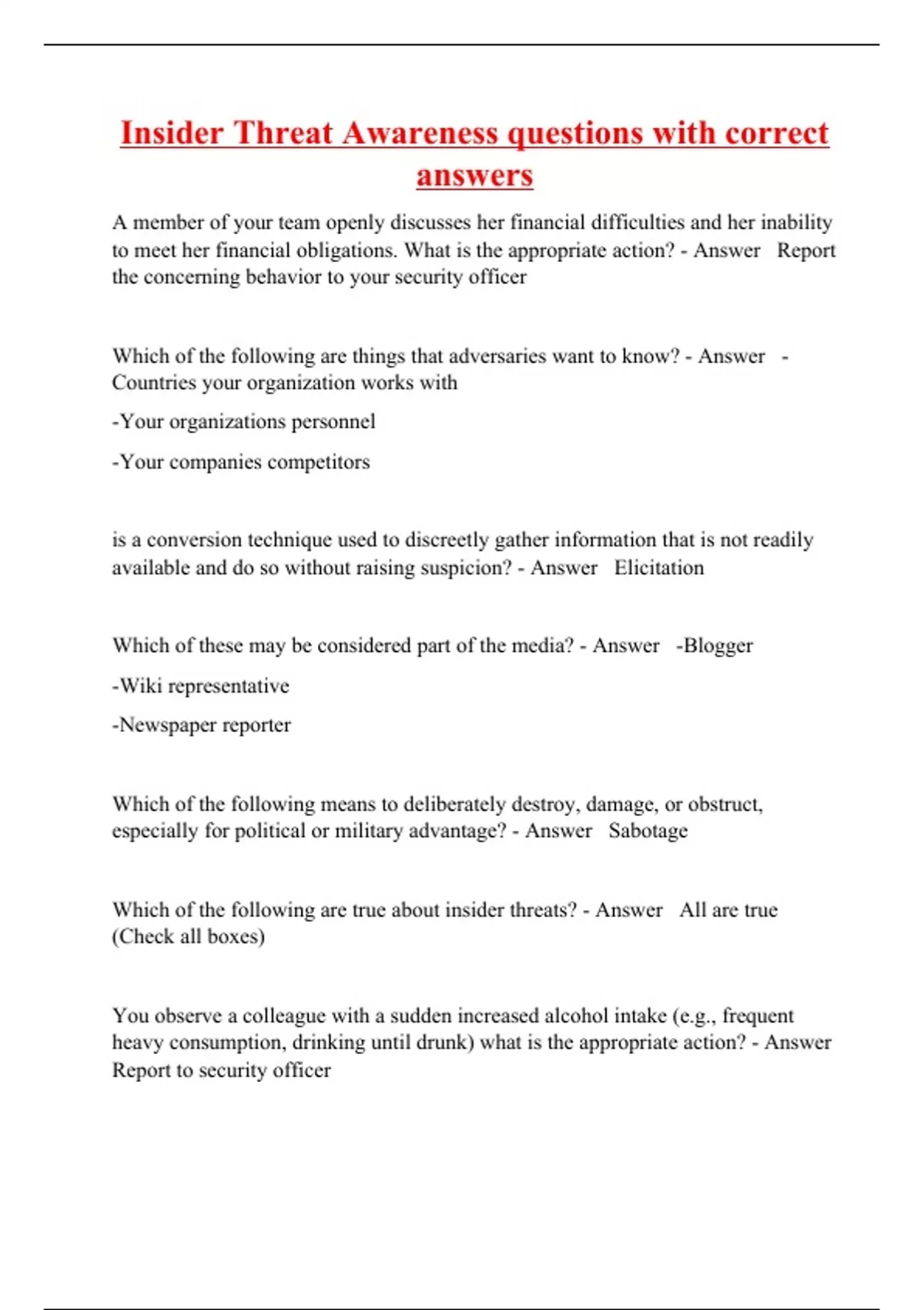 Insider Threat Awareness qInsider Threat Awareness questions with ...