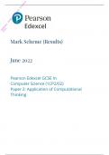 Edexcel GCSE Computer Science PAPER 2 Application of Computational Thinking 2022 mark scheme