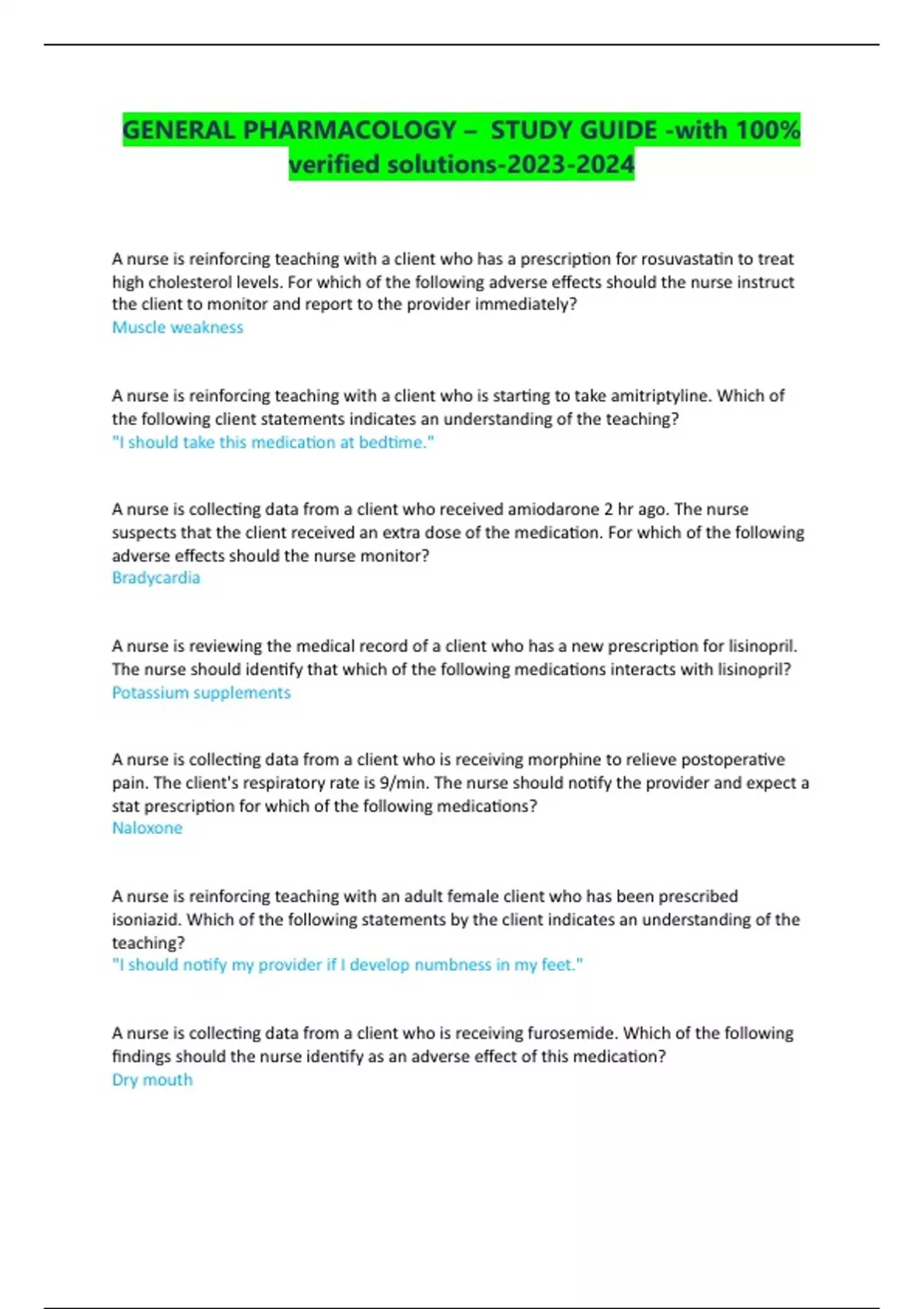 GENERAL PHARMACOLOGY – STUDY GUIDE -with 100% verified solutions ...