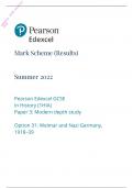 2022 Pearson Edexcel GCSE History PAPER 3: Option 31: Weimar and Nazi Germany Mark Scheme