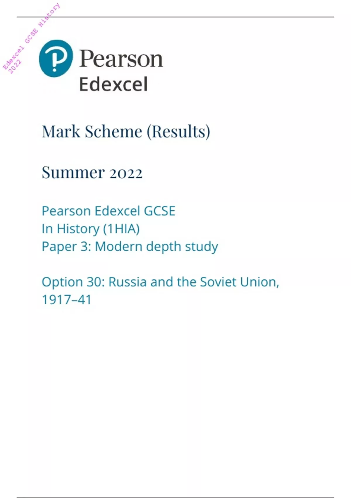 2022 Pearson Edexcel GCSE History PAPER 3: Option 30: Russia and the ...