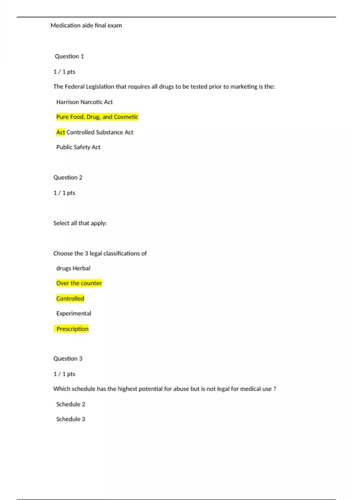 Medication Aide Final Exam Question and Answers Latest Update