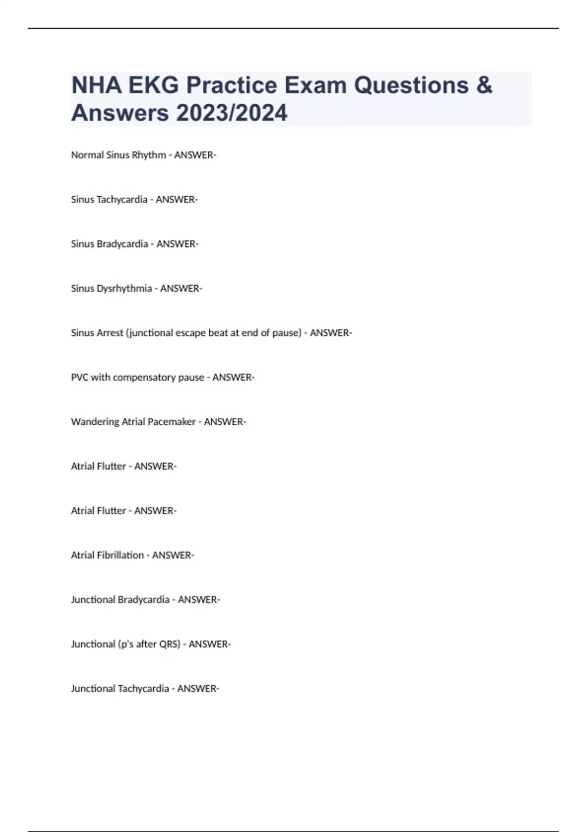 NHA EKG Practice Exam Questions & Answers 2023/2024 - NHA EKG - Stuvia US