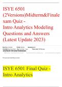 ISYE 6501 (2Versions) Midterm & Final exam Quiz - Intro Analytics Modeling Questions And Answers (Latest 2023)