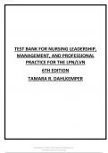 TEST BANK FOR NURSING LEADERSHIP, MANAGEMENT, AND PROFESSIONAL PRACTICE FOR THE LPN LVN 6TH EDITION 2024 UPDATE BY DAHLKEMPER 